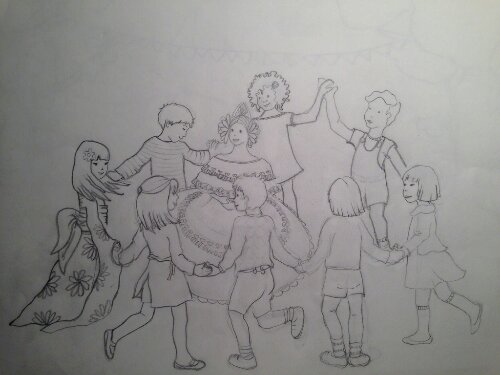 "niños del Mundo" Un guiño a Panamá, pollera, begoña pérez-Herrera moreno, bgophycolorincolorado, Boceto para Pintura mural