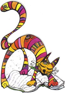 ilustración, gatito colores, tinta, papel