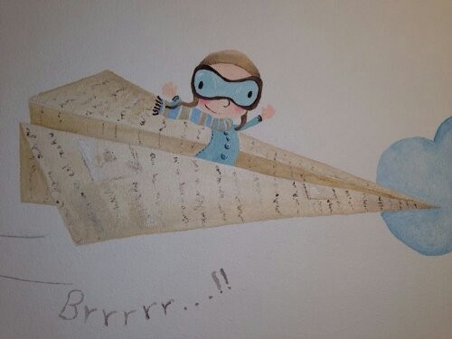 "aviador de papel", Begoña Pérez-Herrera Moreno , bgophycolorincolorado.com, pintura mural, decoración infantil, niños, kids room