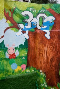 Pintura mural, begoña pérez-herrera moreno, bgophycolorincolorado, escuela infantil pitufos, vigo, galicia