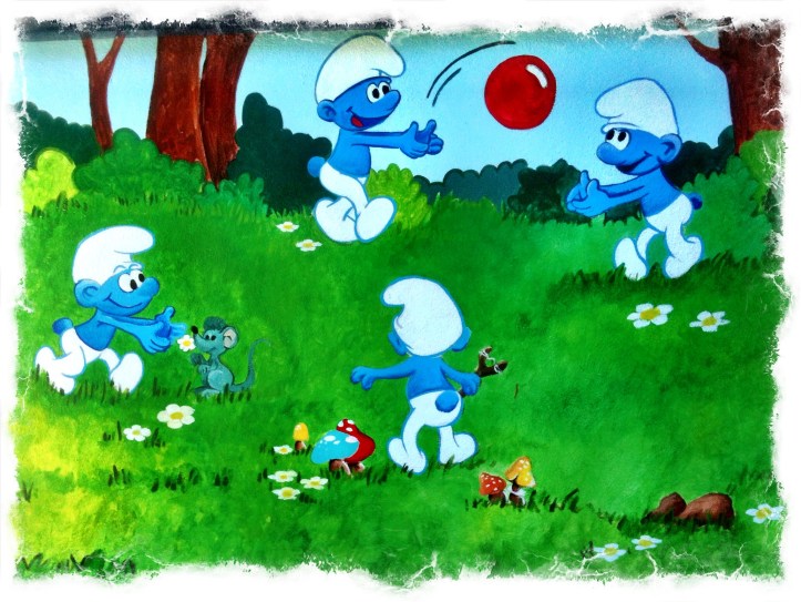 Mural Pitufos, escuela Infantil, vigo, 