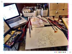 Cuentacuentos bajo el árbol, boceto, ilustración, pintura mural, vigo, begoña pérez-herrera moreno, bgophycolorincolorado