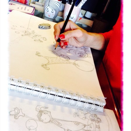 dibujando,ilustración, boceto, estudio para Pintura Mural Circo, Begoña Pérez-Herrera Moreno,Vigo