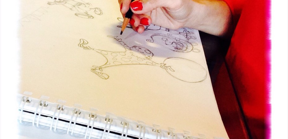 dibujando,ilustración, boceto, estudio para Pintura Mural Circo, Begoña Pérez-Herrera Moreno,Vigo