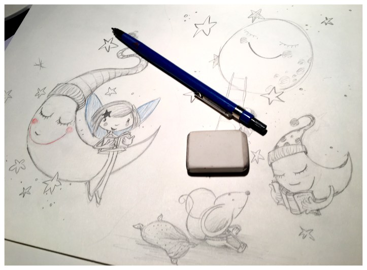 Boceto para Mural dormitorio, luna que lee...